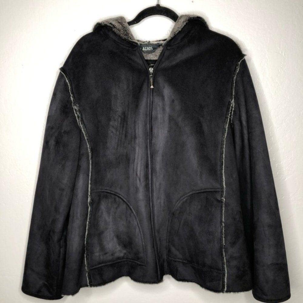 Aeros Suede Hooded Coat Black/Gray Size XL